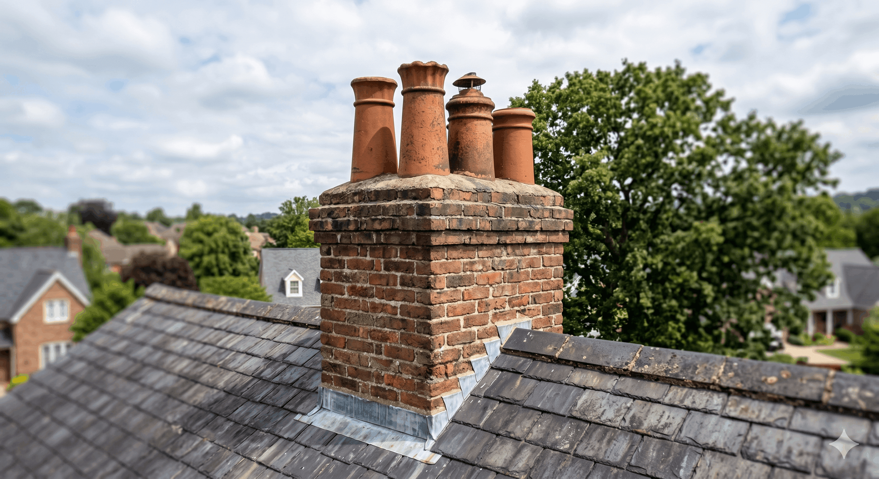 Brick chimney stack on a residential property