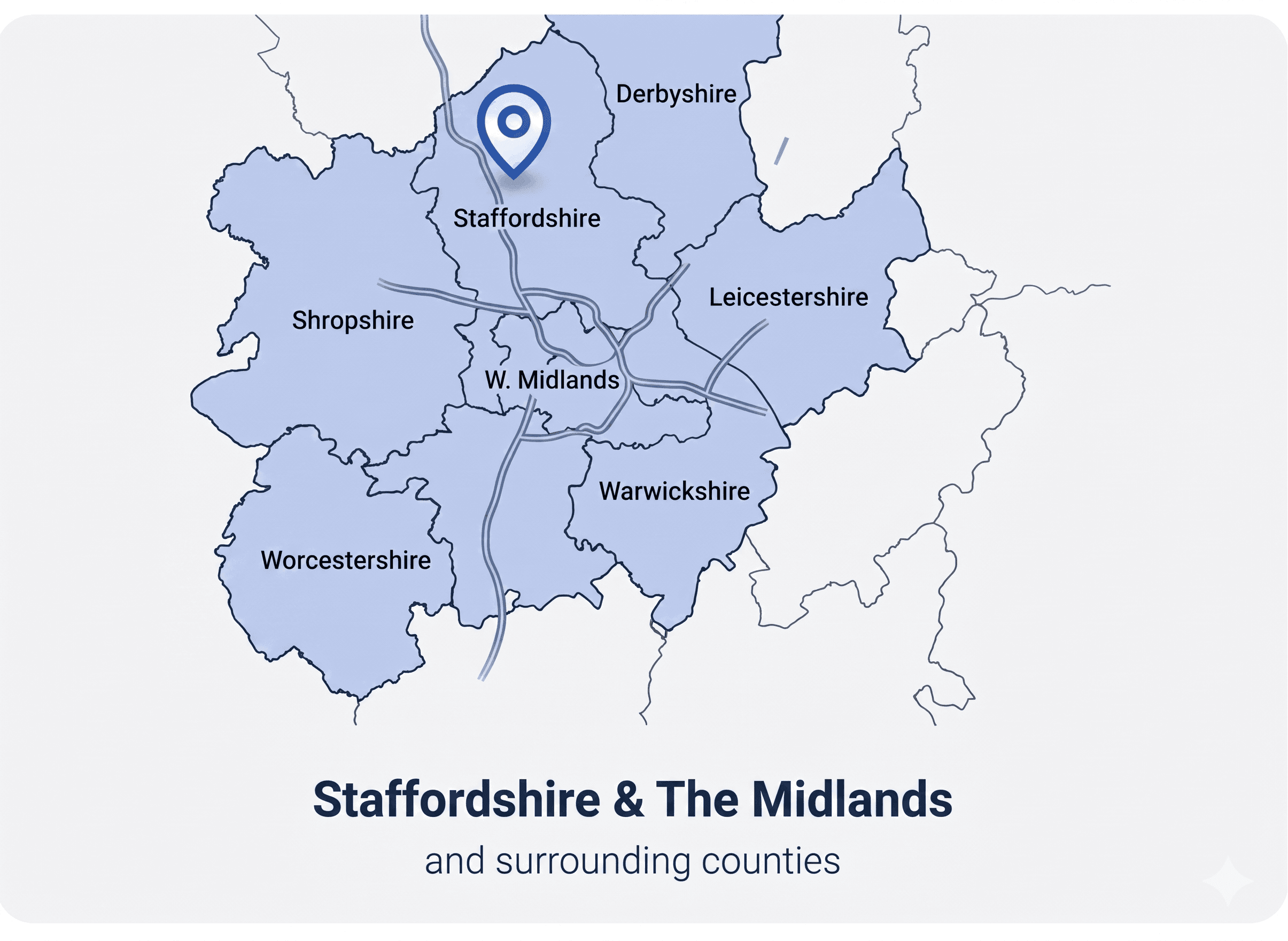 Map showing ApexAerial coverage area across Staffordshire and the Midlands